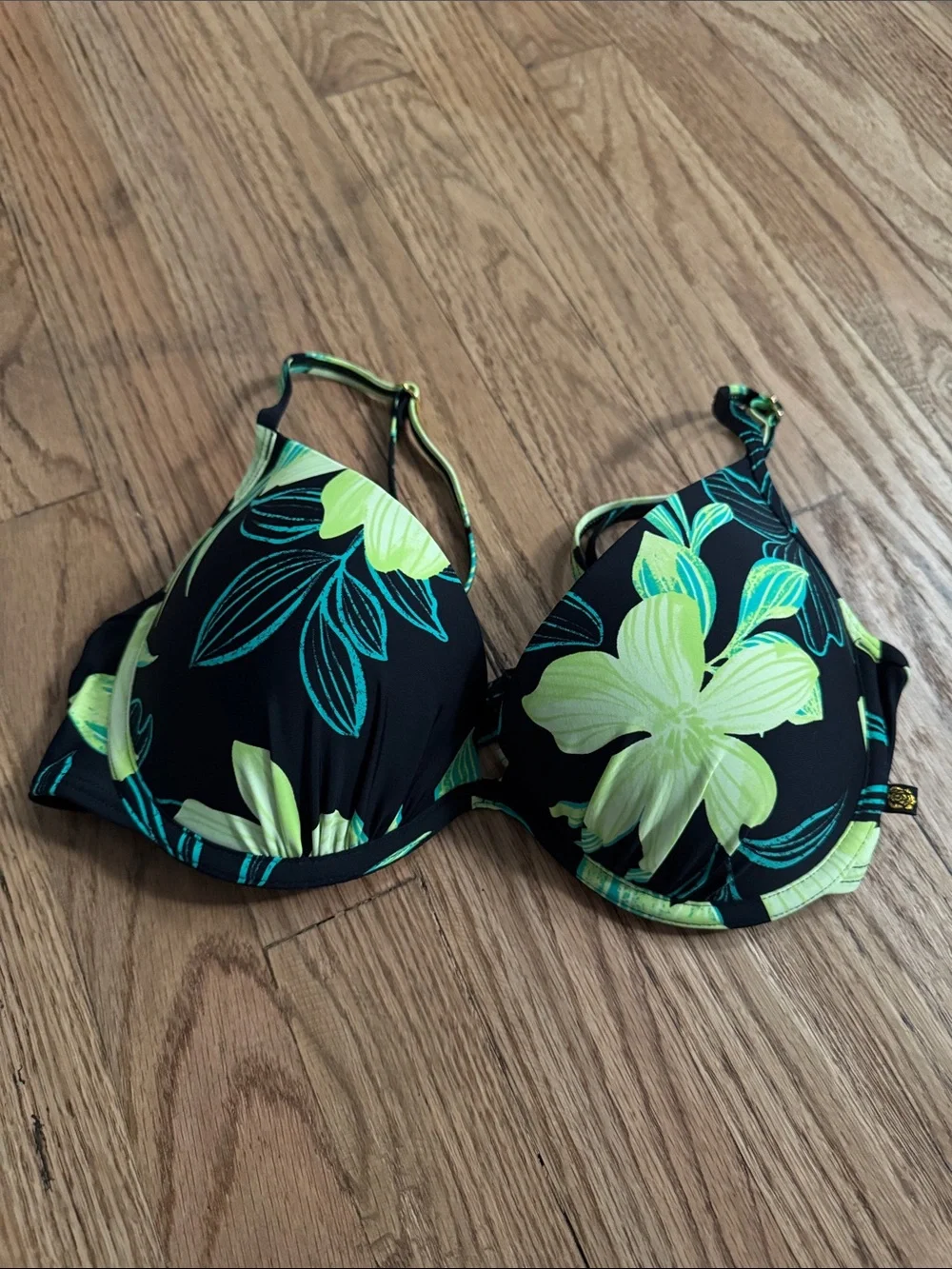 New never worn ~~ Floral Tie-Side Bikini Set in Neon Green on Black